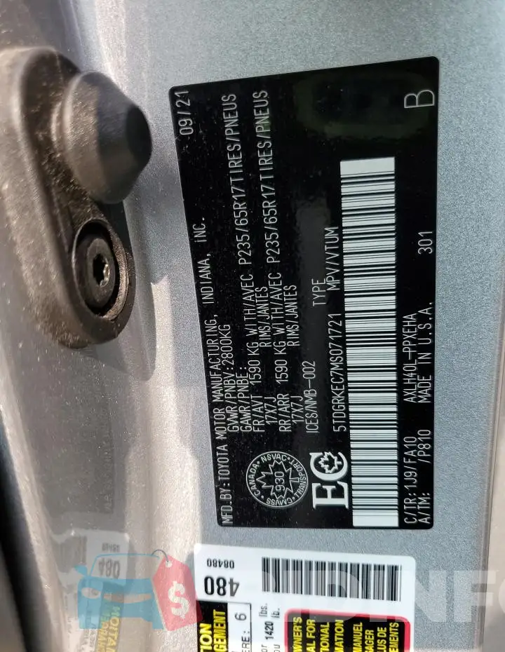 5TDGRKEC7MS071721 Photo# 14