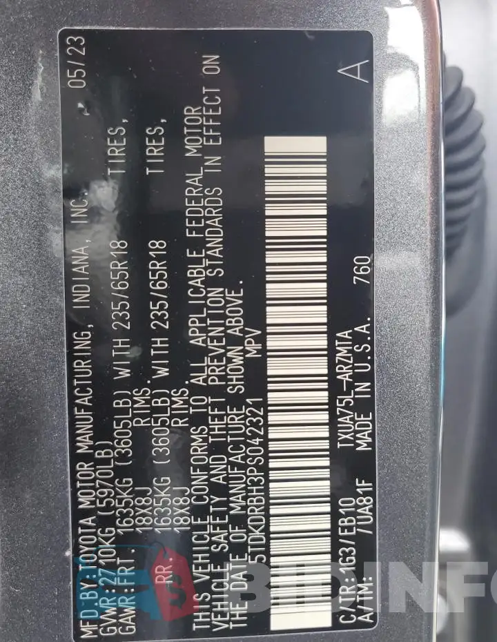 5TDKDRBH3PS042321 Photo# 13