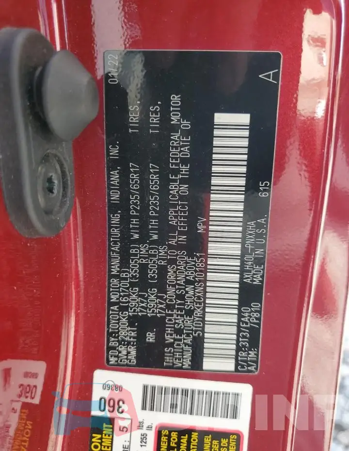 5TDYRKECXNS101851 Photo# 13