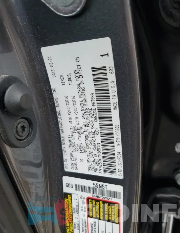 5TFAZ5CN1MX105321 Photo# 13