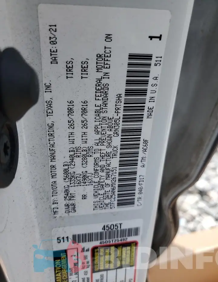 5TFCZ5AN6MX267151 Photo# 12