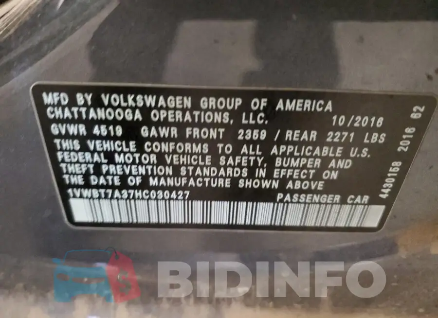 1VWBT7A37HC030427 Photo# 12