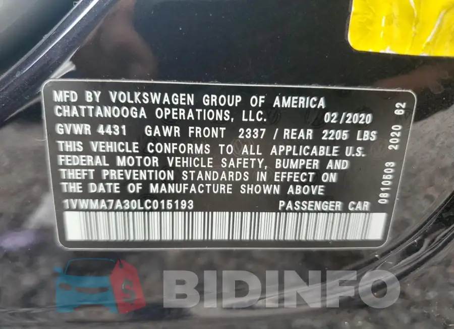 1VWMA7A30LC015193 Photo# 12