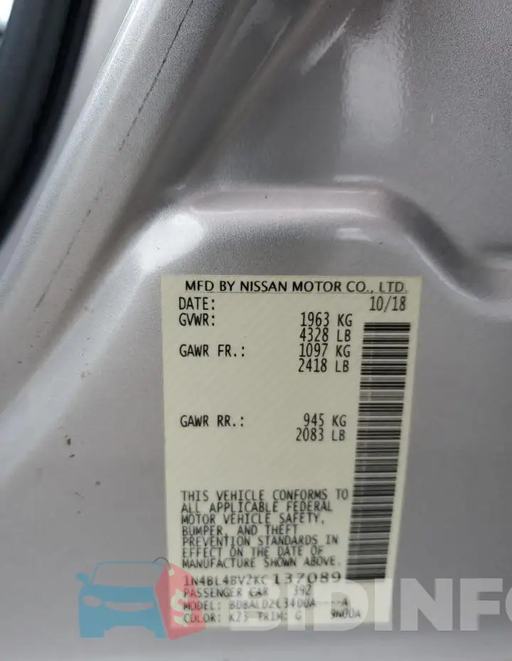 1N4BL4BV2KC137089 Photo# 12