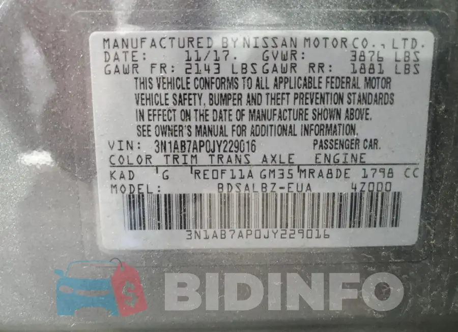 3N1AB7AP0JY229016 Photo# 12