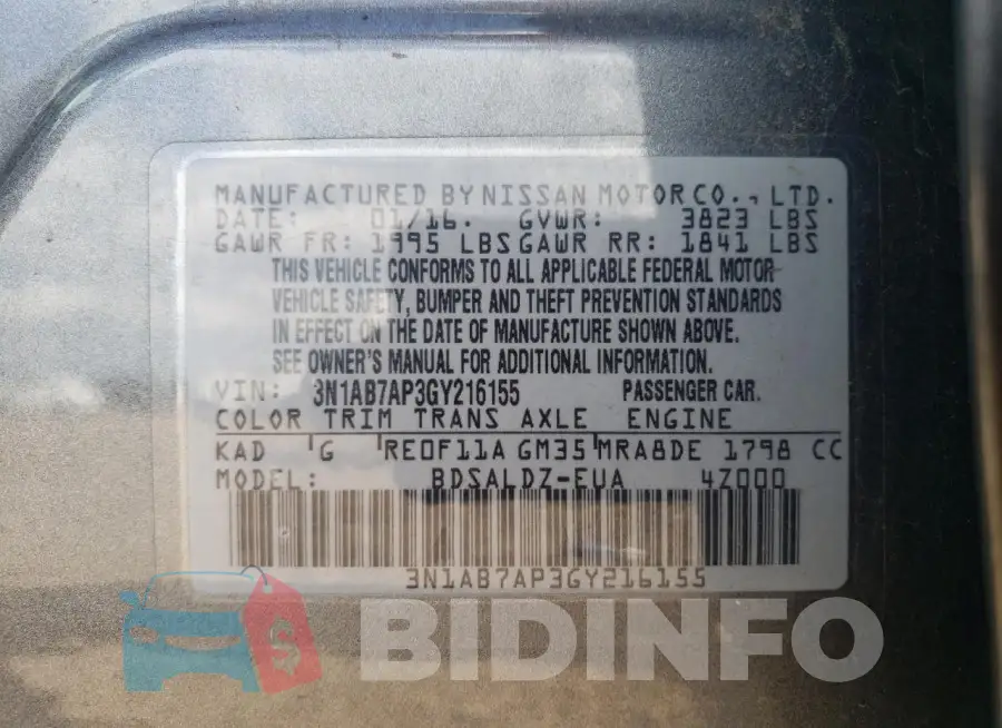 3N1AB7AP3GY216155 Photo# 12