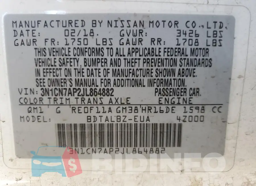 3N1CN7AP2JL864882 Photo# 12