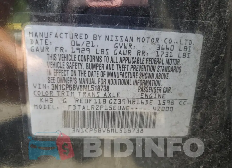 3N1CP5BV8ML518738 Photo# 13