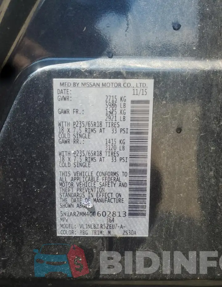 5N1AR2MM4GC602813 Photo# 13