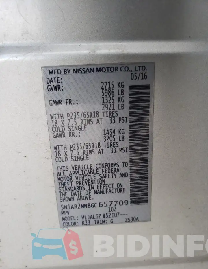 5N1AR2MN8GC657709 Photo# 13