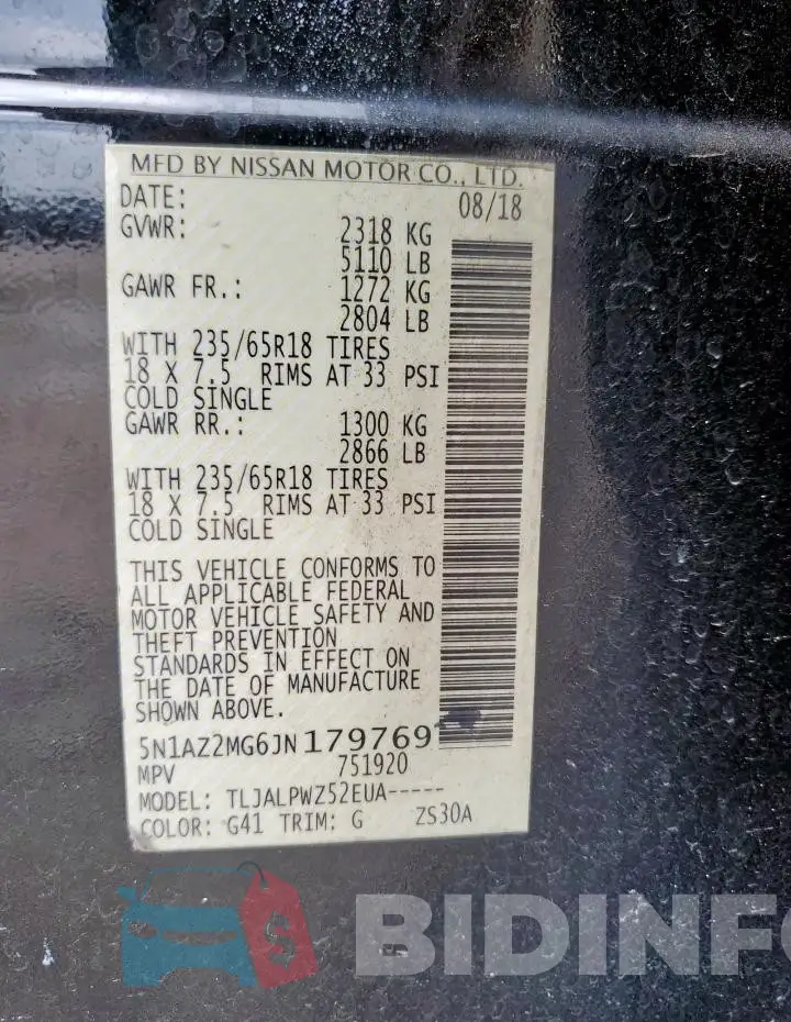 5N1AZ2MG6JN179769 Photo# 13