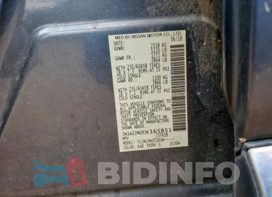 5N1AZ2MG9JN165851 Photo# 13