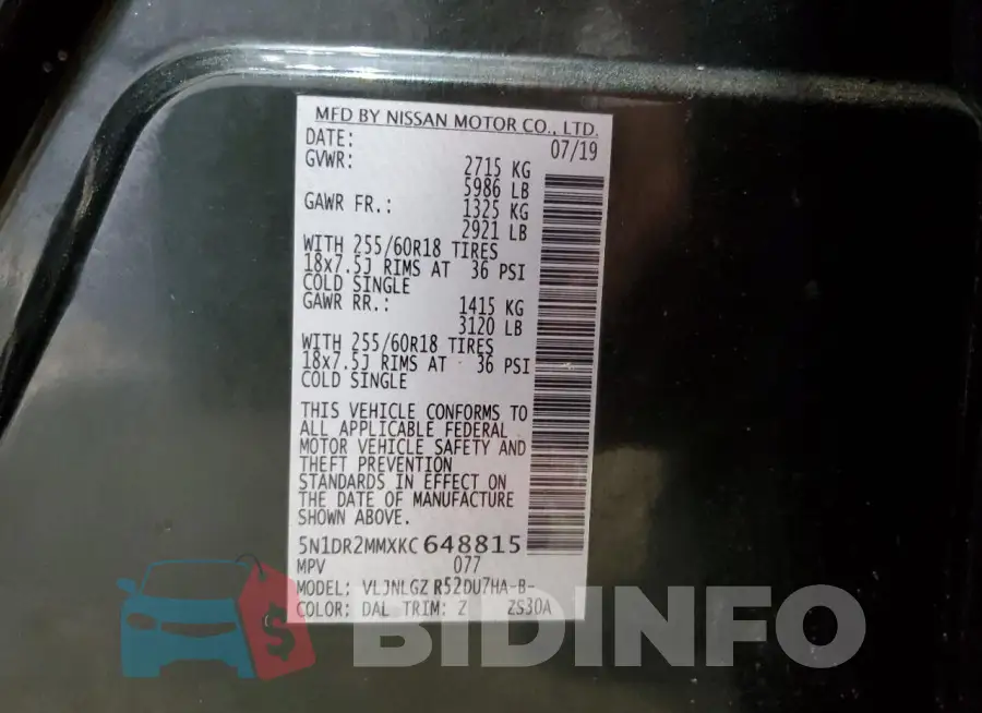 5N1DR2MMXKC648815 Photo# 12
