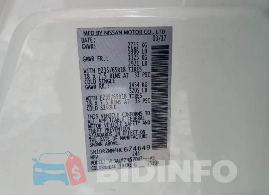 5N1DR2MN4HC674649 Photo# 14