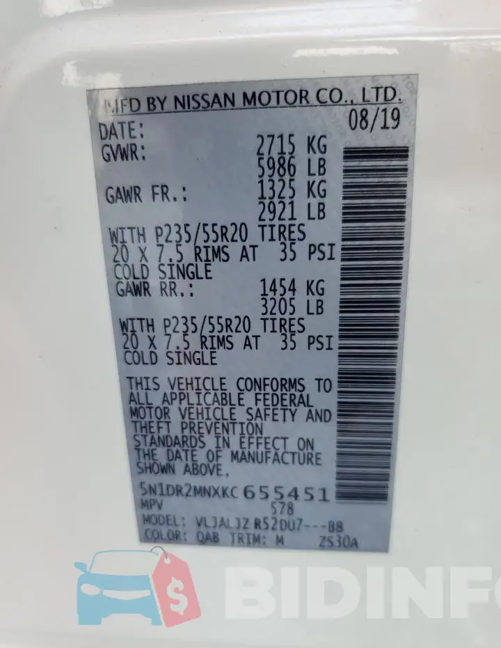 5N1DR2MNXKC655451 Photo# 13