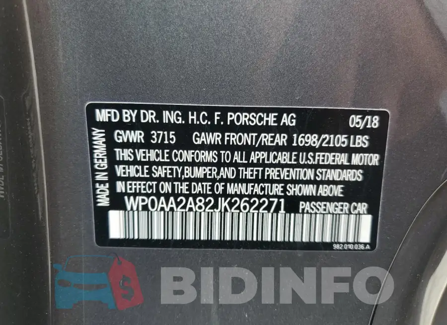 WP0AA2A82JK262271 Photo# 13