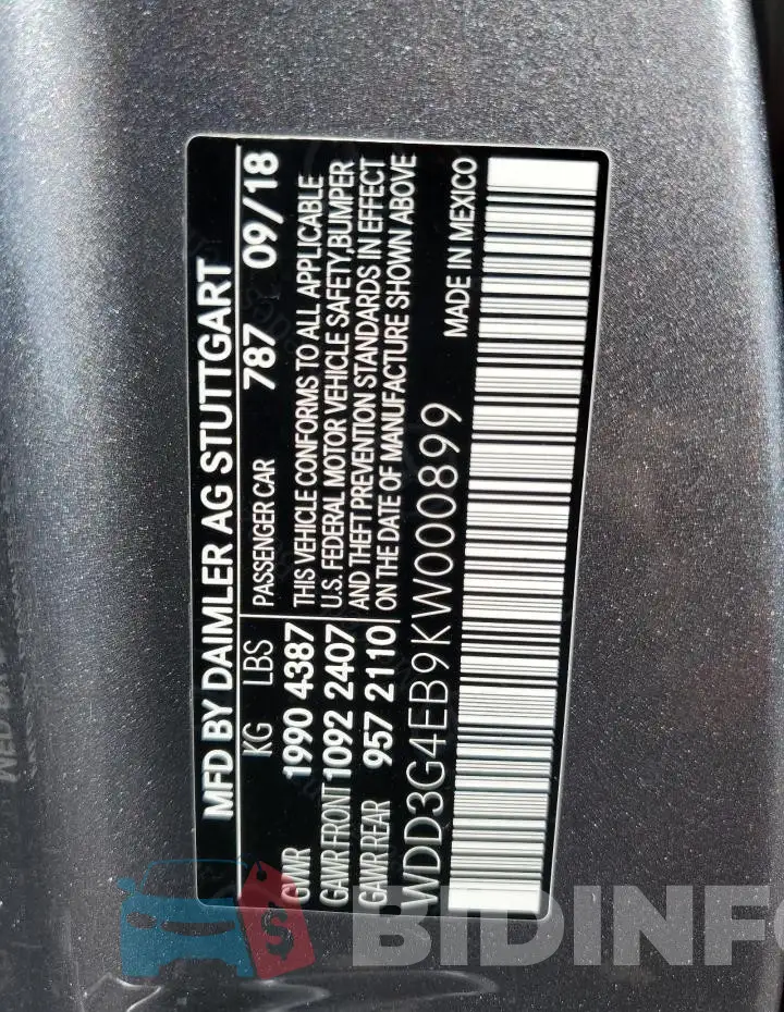 WDD3G4EB9KW000899 Photo# 12