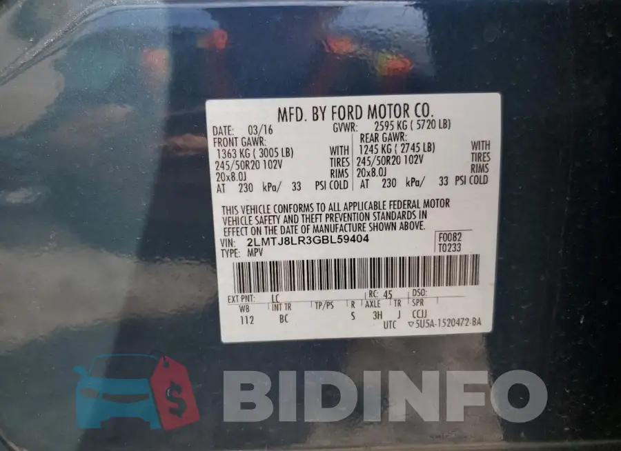 2LMTJ8LR3GBL59404 Photo# 13