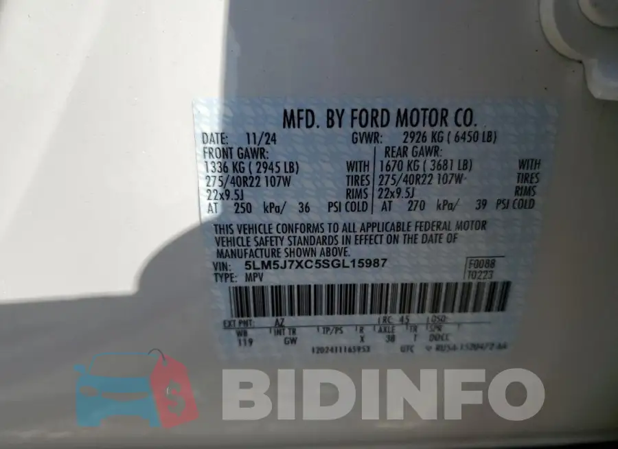 5LM5J7XC5SGL15987 Photo# 13