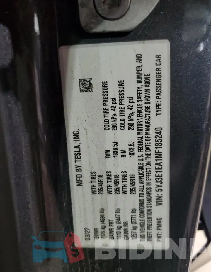 5YJ3E1EA1NF185240 Photo# 12