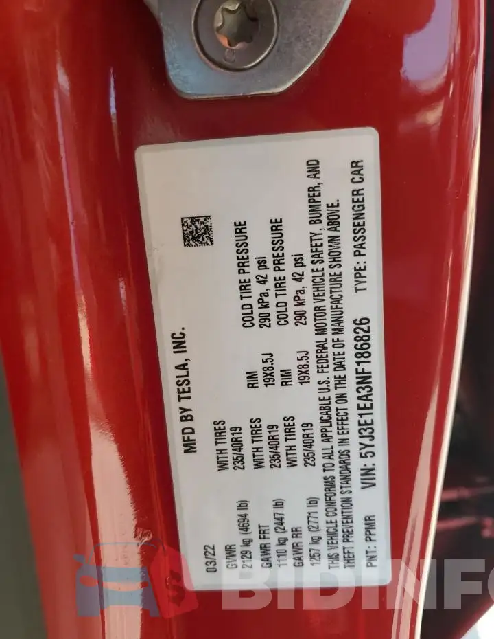 5YJ3E1EA3NF186826 Photo# 12