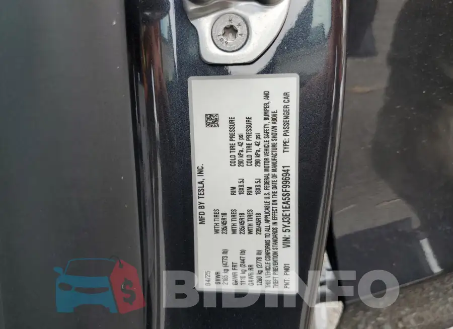 5YJ3E1EA5SF996941 Photo# 12