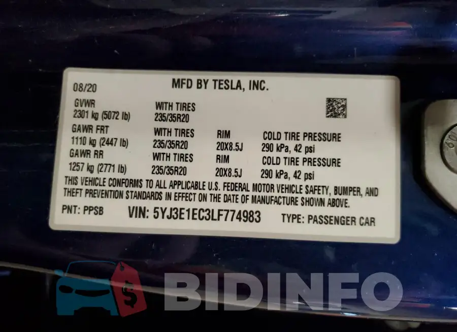 5YJ3E1EC3LF774983 Photo# 13