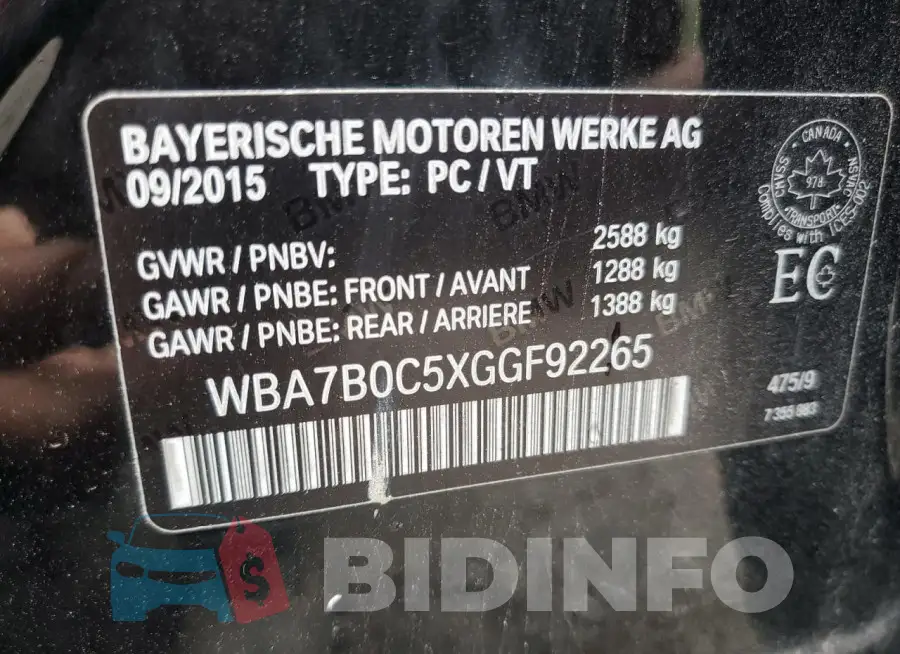 WBA7B0C5XGGF92265 Photo# 12