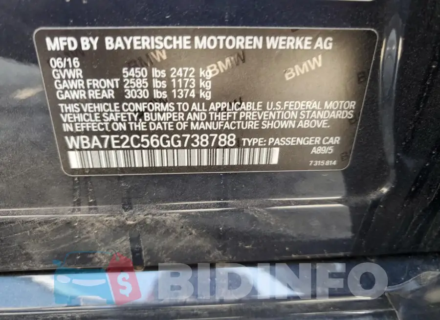 WBA7E2C56GG738788 Photo# 12
