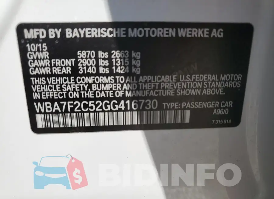 WBA7F2C52GG416730 Photo# 12