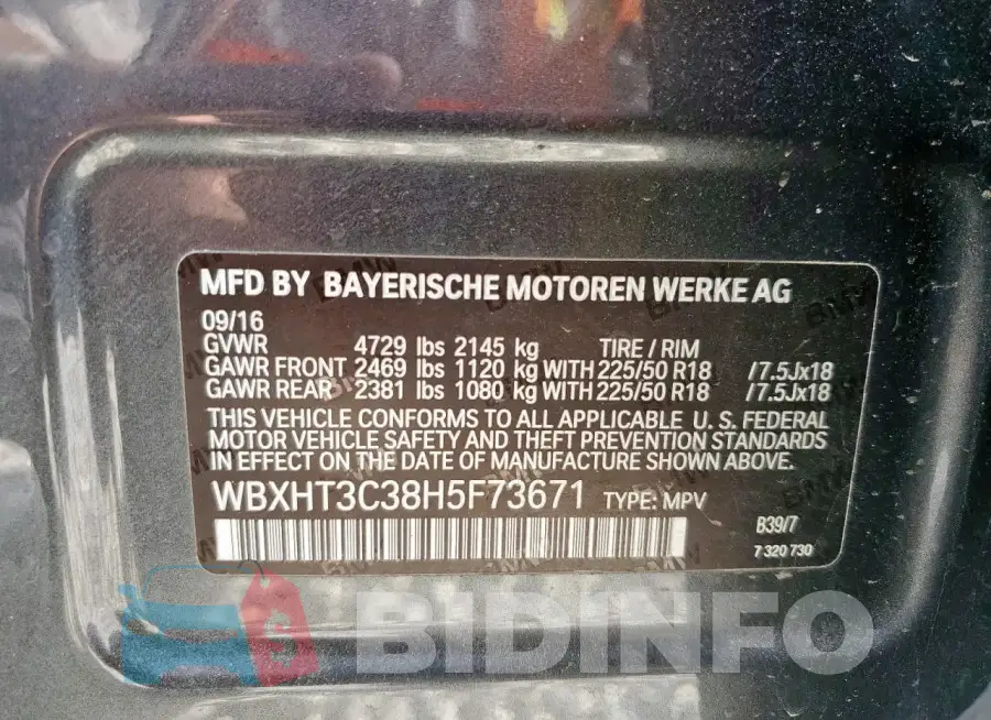 WBXHT3C38H5F73671 Photo# 14