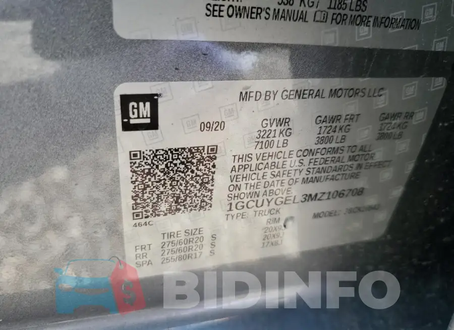 1GCUYGEL3MZ106708 Photo# 12