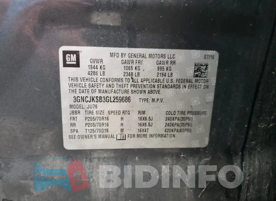 3GNCJKSB3GL259686 Photo# 13