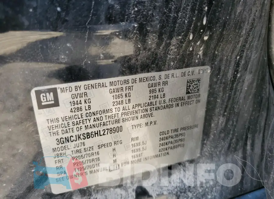 3GNCJKSB6HL278900 Photo# 13