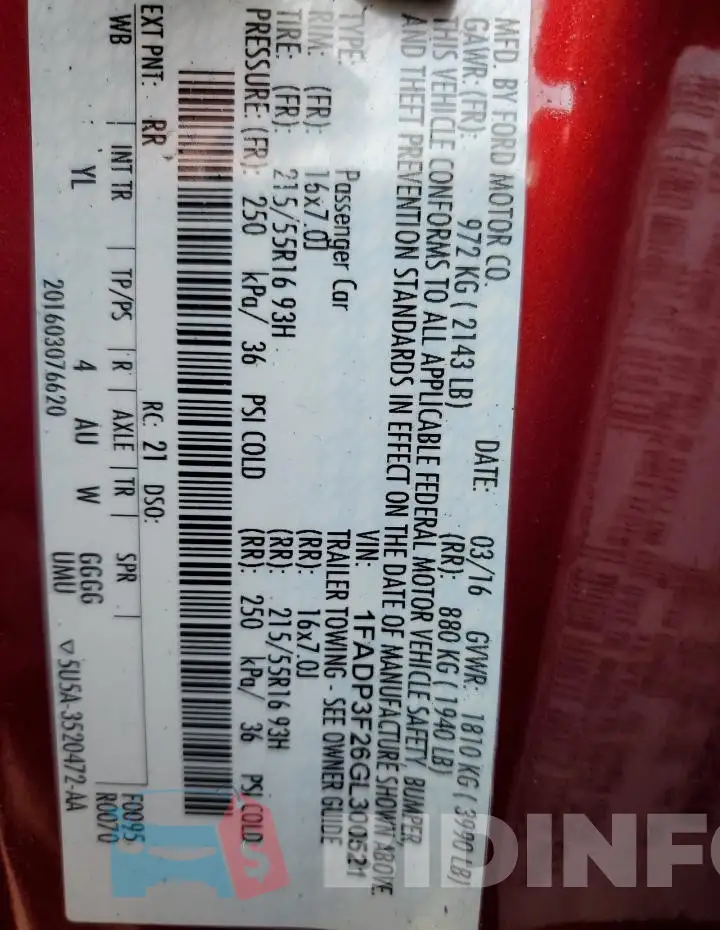 1FADP3F26GL300521 Photo# 12
