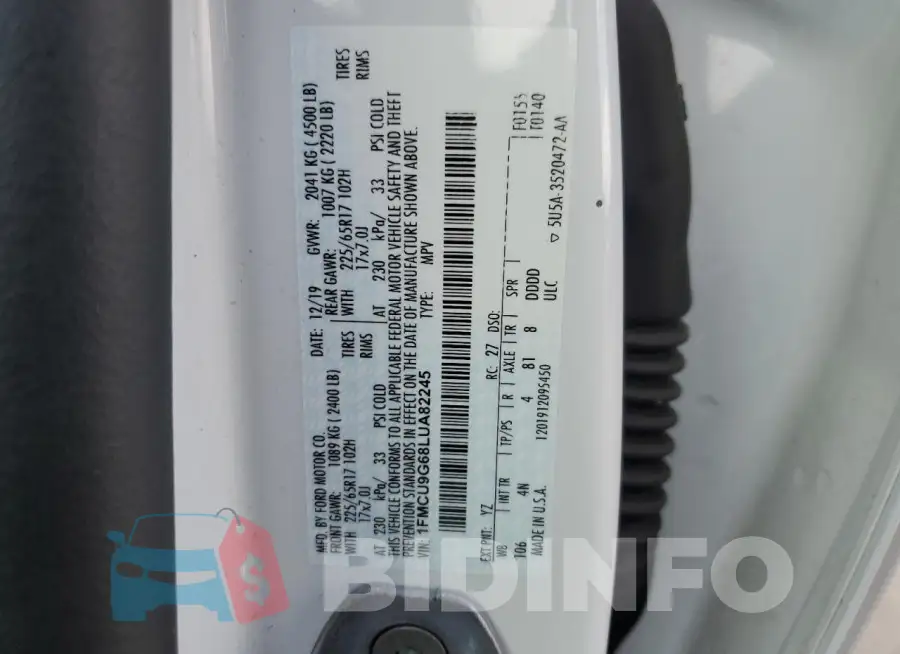 1FMCU9G68LUA82245 Photo# 13
