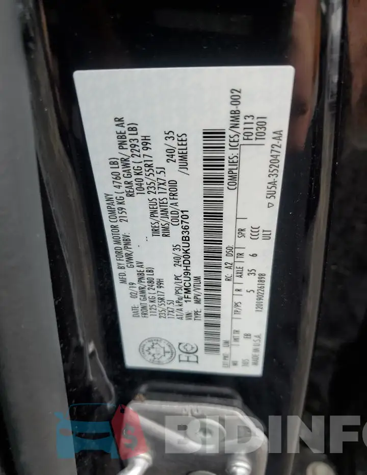 1FMCU9HD0KUB36701 Photo# 13
