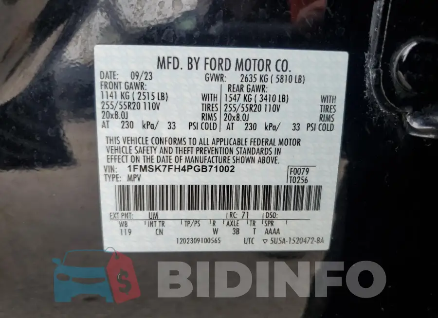 1FMSK7FH4PGB71002 Photo# 14