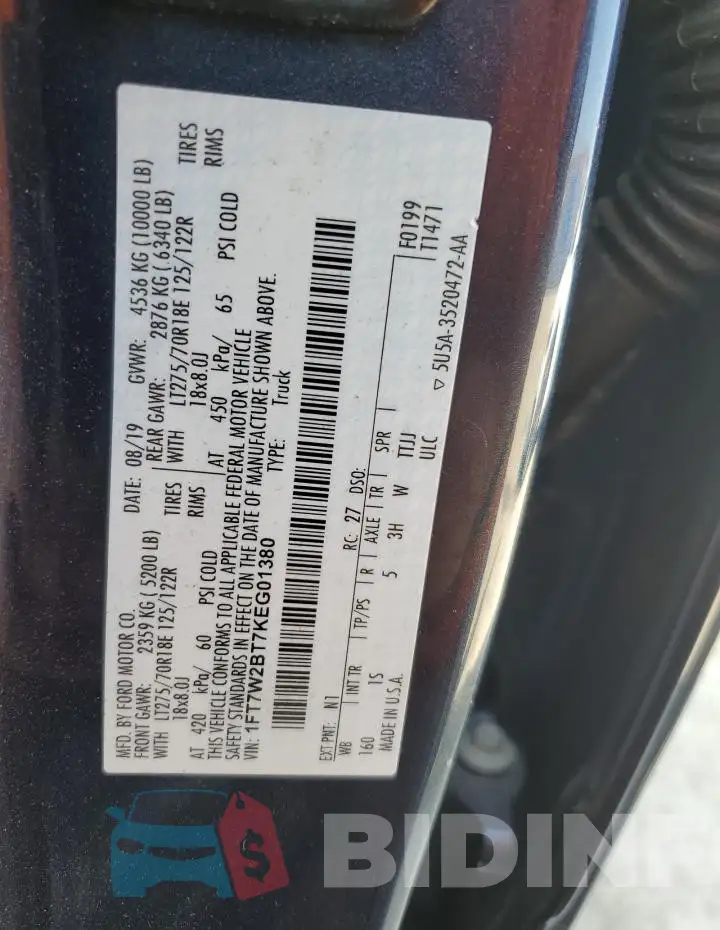 1FT7W2BT7KEG01380 Photo# 13