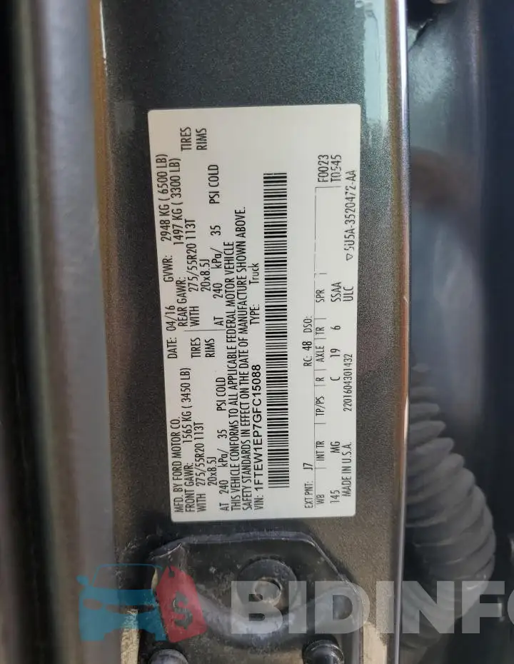 1FTEW1EP7GFC15088 Photo# 12