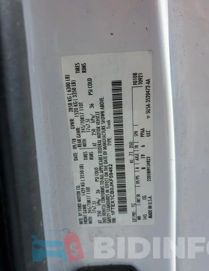 1FTEX1CB0JKF59462 Photo# 12
