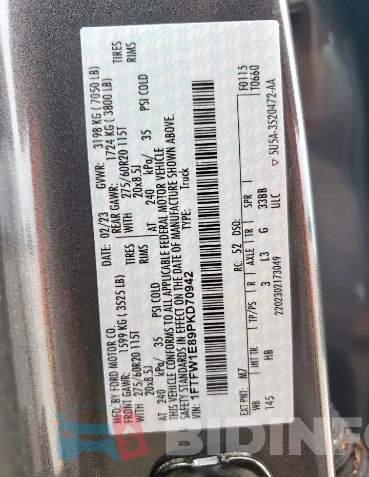 1FTFW1E89PKD70942 Photo# 12