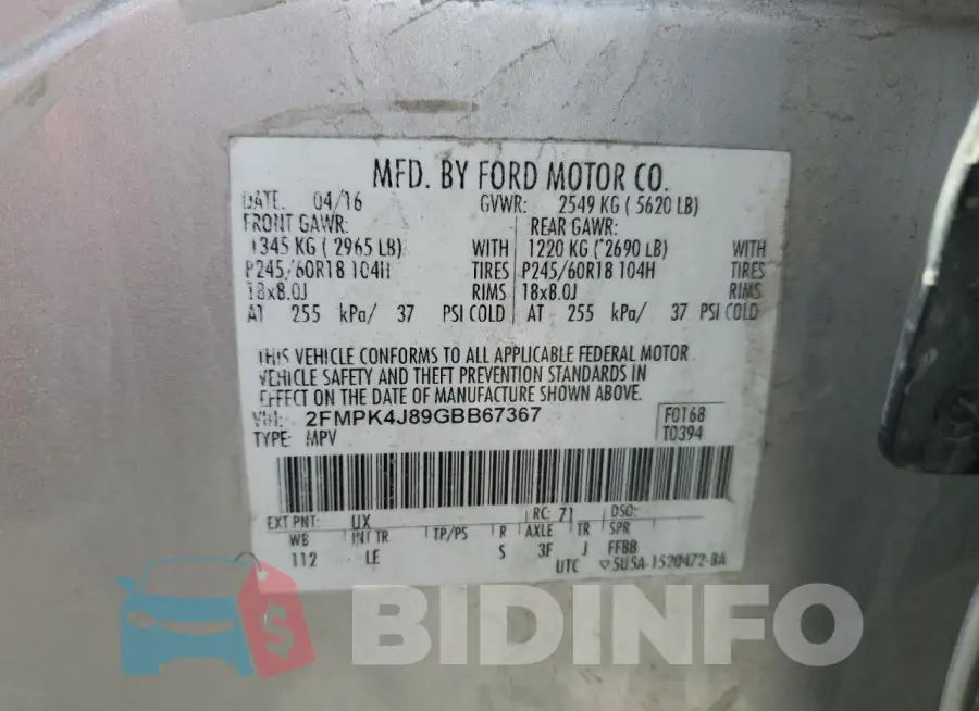 2FMPK4J89GBB67367 Photo# 13