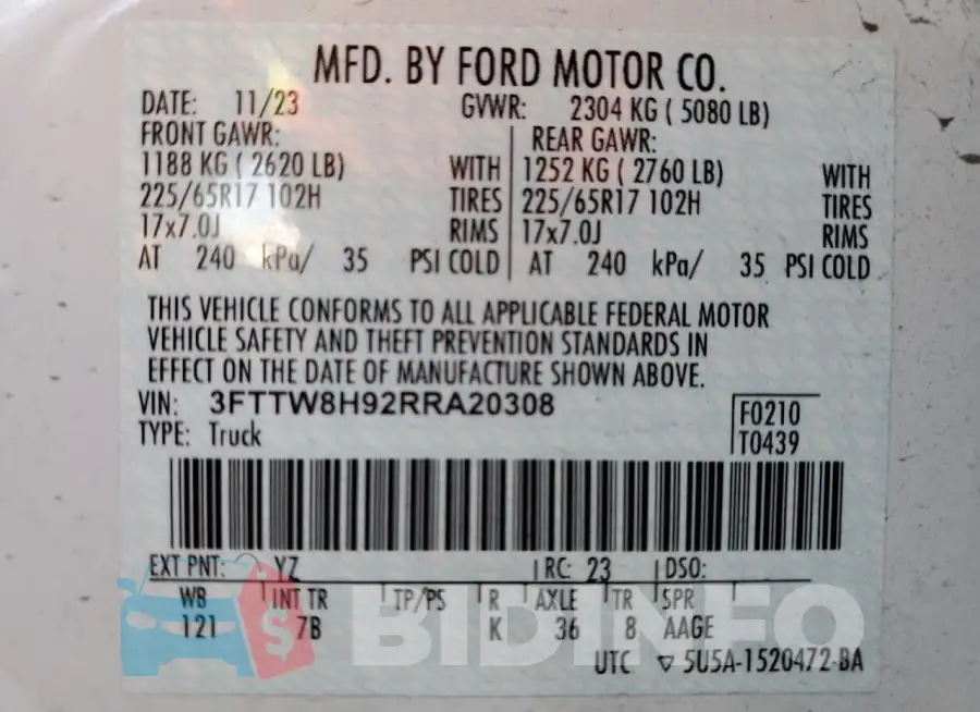 3FTTW8H92RRA20308 Photo# 12