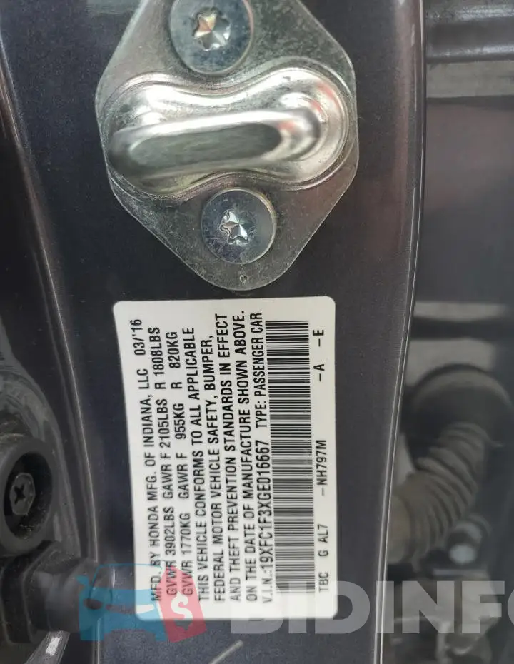 19XFC1F3XGE016667 Photo# 12