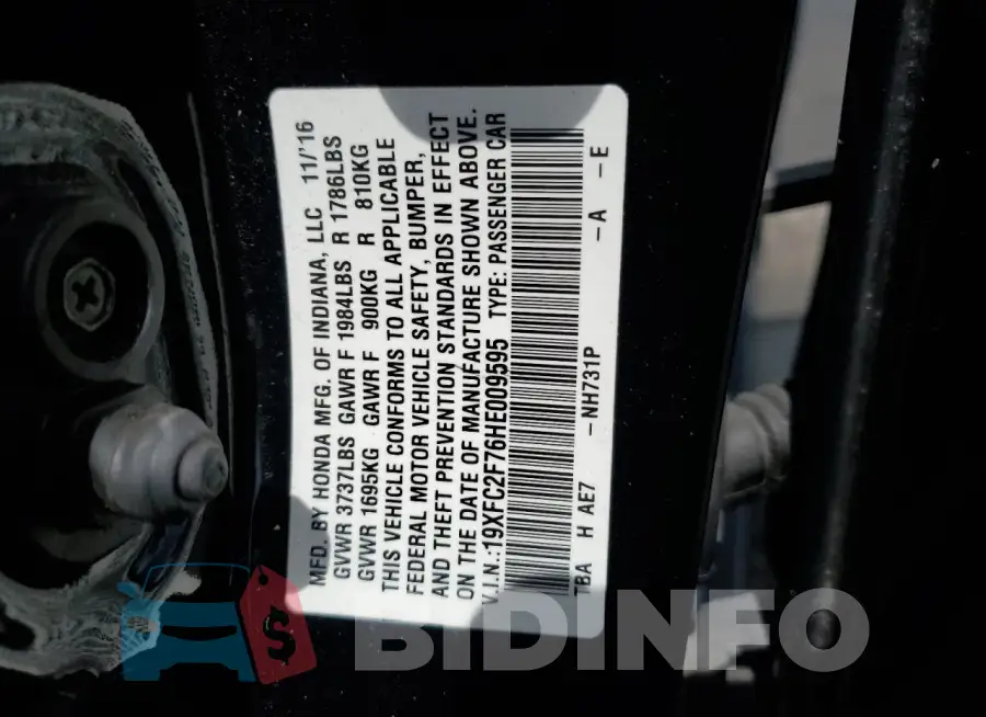 19XFC2F76HE009595 Photo# 12
