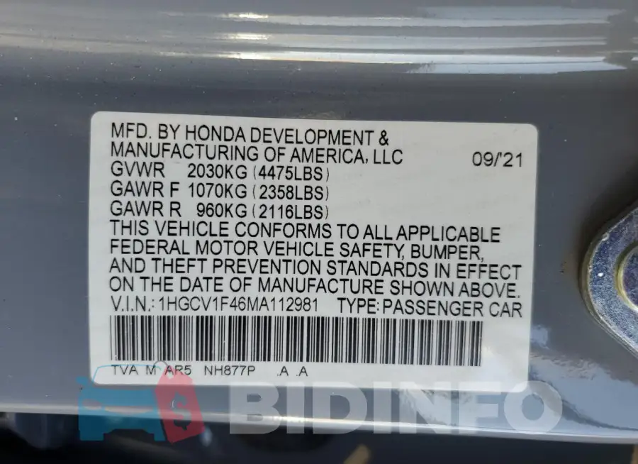 1HGCV1F46MA112981 Photo# 12