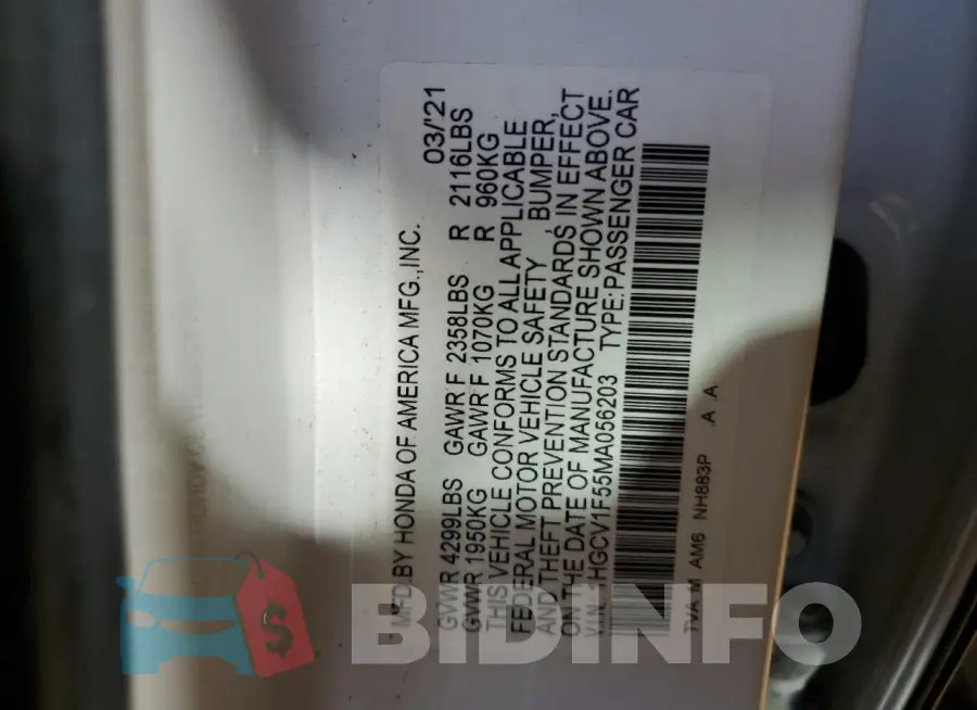 1HGCV1F55MA056203 Photo# 13