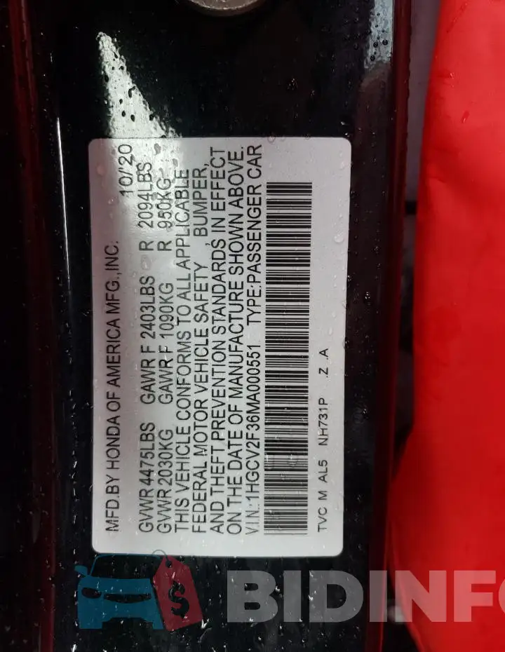 1HGCV2F36MA000551 Photo# 12