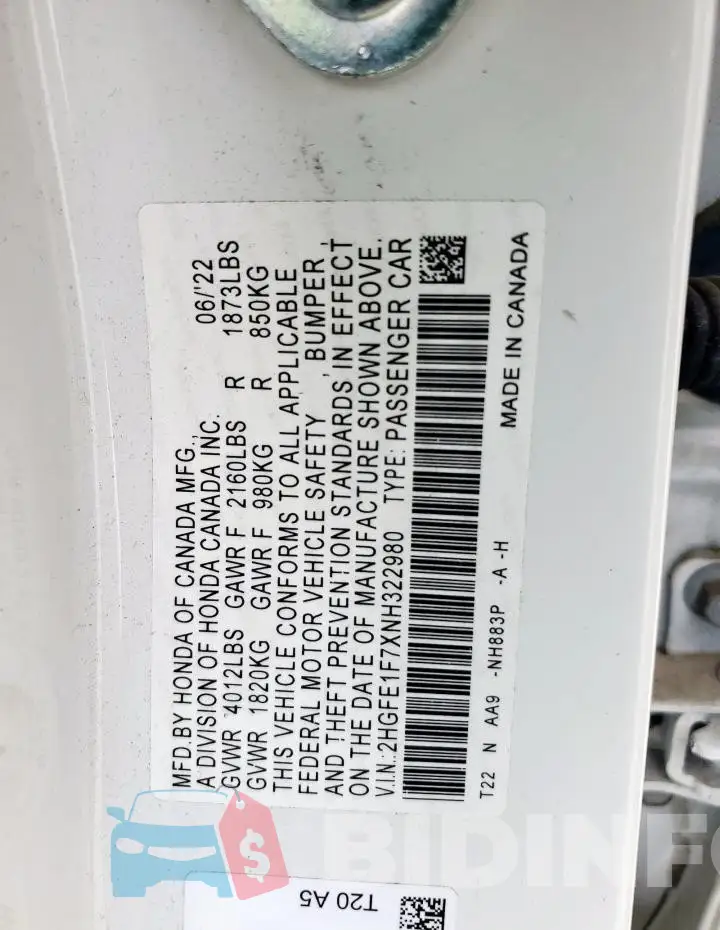 2HGFE1F7XNH322980 Photo# 12